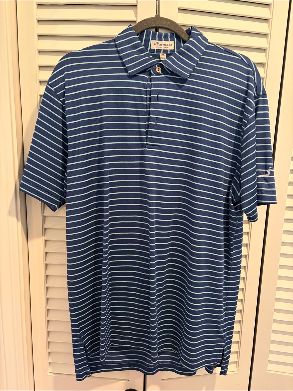 Peter Millar Navy & Light Blue Horizontal Stripe Polo